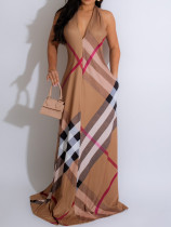 V Neck Halter Stripe Print Maxi Dress BMF-2561