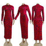 Long Sleeve Leopard Print Maxi Dress CY-1033