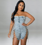 Wear Copper Chain Sexy Strapless Denim Dress GDAM-218117