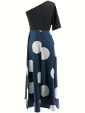 Casual Polka Dot Print Slash Shoulder Midi Dress SFY-2771