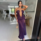 Sexy See-through Solid High Split Maxi Dress CYA-901203