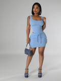 Sleeveless Solid Bodysuit+Skirt 2 Piece Set CH-24030