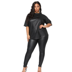 Plus Size Loose PU Leather Two Piece Pants Set GDLY-DLYDD8726