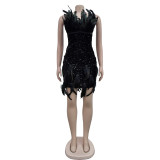 Feather Sequin Tube Tops Slim Mini Dress BY-6925