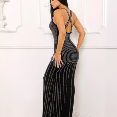 Sleeveless V Neck Hot Drill Maxi Dress NY-3185