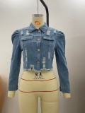 Ripped Bubble Sleeve Denim Jacket GQDH-911