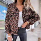 Leopard Print Long Sleeve Denim Tassel Jacket XCFF-5266