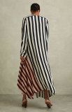 Stripe Print V Neck Loose Long Dress XHXF-412