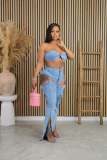 Sexy Wrap Chest Hollow Out Pants Denim 2 Piece Set NYF-8175