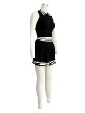Lapel Stripe Tight Pleated Skirt 2 Piece Set CH-24038