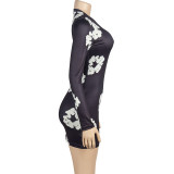 Long Sleeve Floral Printed Slim Mini Dress GAXB-A439DS