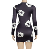 Long Sleeve Floral Printed Slim Mini Dress GAXB-A439DS