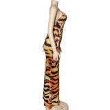 Tiger Print Sexy Backless Long Dresses GAXB-W056DS