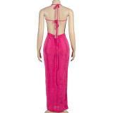 Solid Color Tie Up Backless Maxi Dress GAXB-A410DS