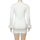 Long Sleeve Feather Patchwork Mini Dress GAXB-A301DS