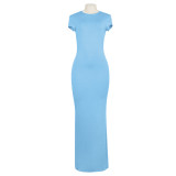 Solid Color O Neck Slim Maxi Dress GAXB-A389DS