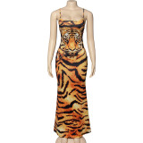 Tiger Print Sexy Backless Long Dresses GAXB-W056DS