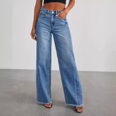 High Waisted Loose Washed Raw Edge Jeans GKNF-TSYOU-2150