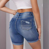 Washed Rolled Straight Jean Shorts  GKNF-TSYJ-835