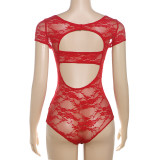 Sexy Tight Hollow Out Backless Lace Bodysuit XEF-50464