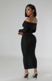 Solid One Shoulder Long Sleeve Midi Dress XHXF-415