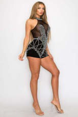 Hot Drill See Through Backless Romper NY-3209