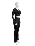 Long Sleeve Short Tops And Micro Flare Pants Sport Suit CH-24046