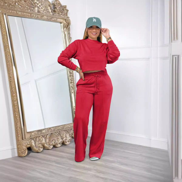 Solid Long Sleeve Pullover And Pants Two Piece Set ME-8525