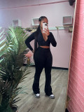 Long Sleeve Short Tops And Micro Flare Pants Sport Suit CH-24046