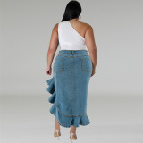 Plus Size Irregular Denim Half Skirt GDAM-218607