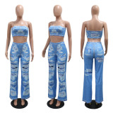 Fashion Print Sling Tops Loose Two Piece Pants Set CYA-CY901310