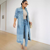 Fashion Long Sleeve Lapel Loose Denim Long Coat GQDH-2328