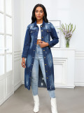 Long Ripped Denim Trench Coat Jacket GQDH-9932