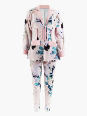 Print Trousers Cardigan Tied Long Sleeve Suit Two Piece Set SFY-2430