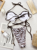 Sexy Tie Up Print Steel Prop Bikinis 2pcs Swimsuit CSYZ-819