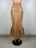 Fashion Ruffled Half-body Leather Skirt LSL-LS6481