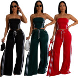 Stripe Patchwork Wrap Chest Two Piece Pants Set CYA-901396