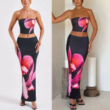 Floral Printed Tube Top Long Skirt Two Piece Set LM-8381