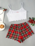 Santa Claus Printed Camisole Loungewear Pajamas Set GXMB-9580