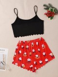 Santa Claus Printed Vest Shorts Pajamas Loungewear Set GXMB-9243