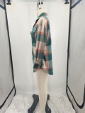 Loose Long Sleeve Plaid Shirt Coat OUQF-274