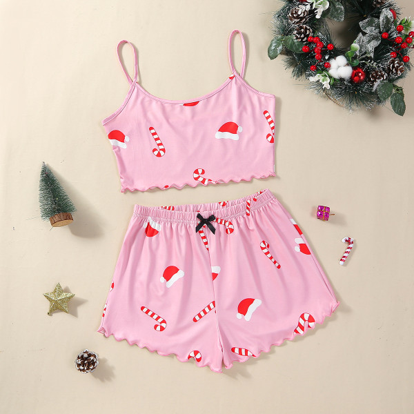 Christmas Hat Printed Lounge Wear Pajamas Set GXMB-9808