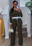 Ribbed Color Clash Long Sleeve Pants Two Piece Set HNIF-2421