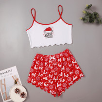 Christmas Hat Printed Vest Loungewear Set Pajamas GXMB-9228