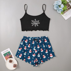 Christmas Snowflake Printed Tank Top Shorts Loungewear Pajamas Set GXMB-9222