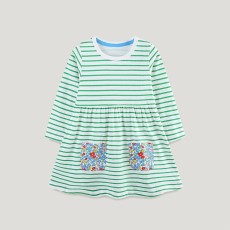 Kids Girl Striped Round Neck Pocket Print Princess Dress GASD-1518