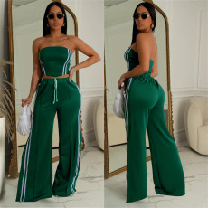 Solid Color Wrap Chest Split Two Piece Pants Set BY-C7056