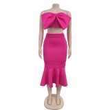 Solid Color Sleeveless Bow Two Piece Skirt Set BY-7028