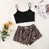 Leopard Print Sling Tops Loungewear Set GXMB-TL9618_BK