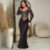 Long Sleeve Hot Drill Solid Maxi Dress BY-C7042